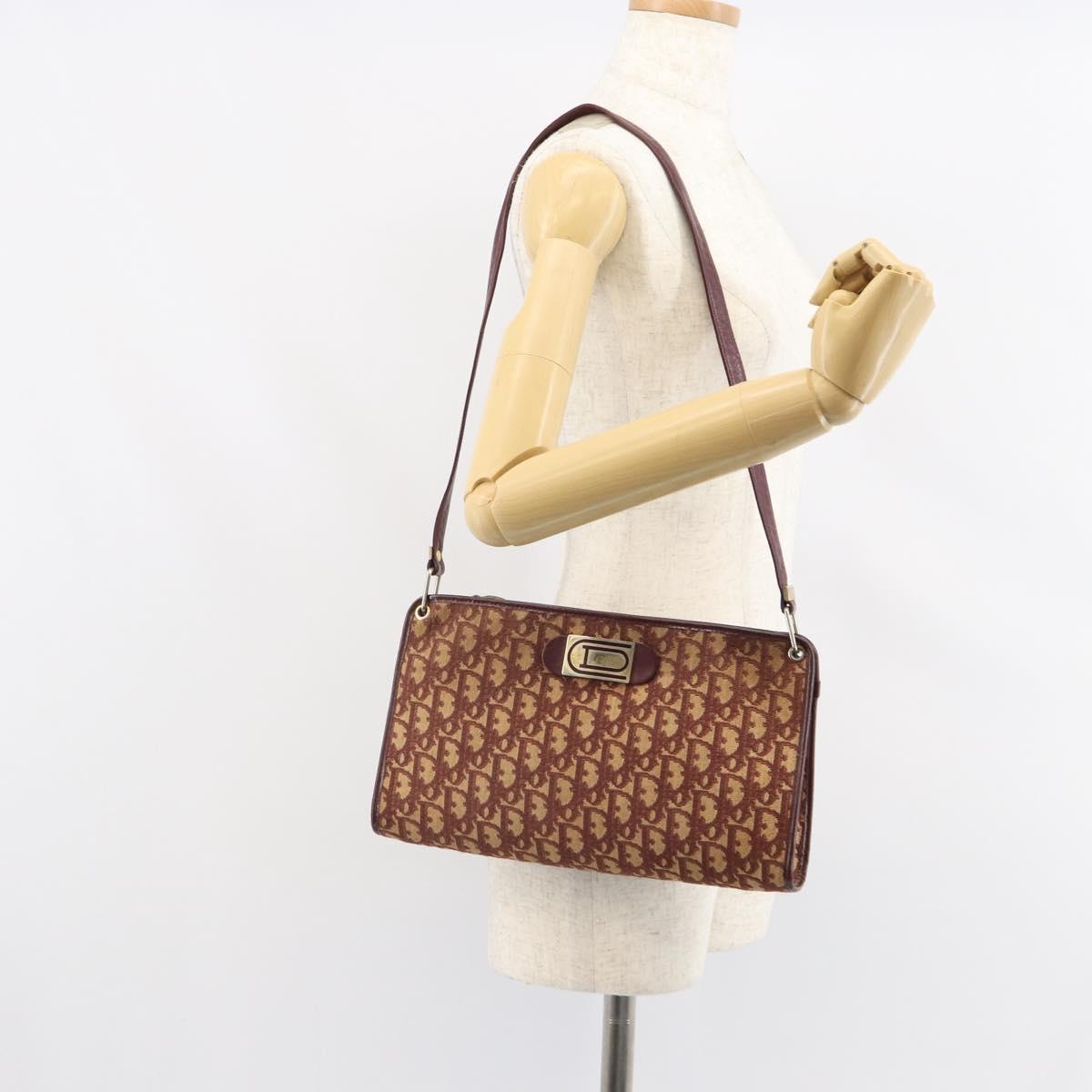 Christian Dior Trotter Canvas Shoulder Bag Red Gold Auth 160953