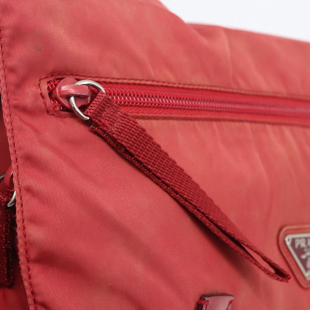PRADA Shoulder Bag Nylon Red Silver Auth 160963