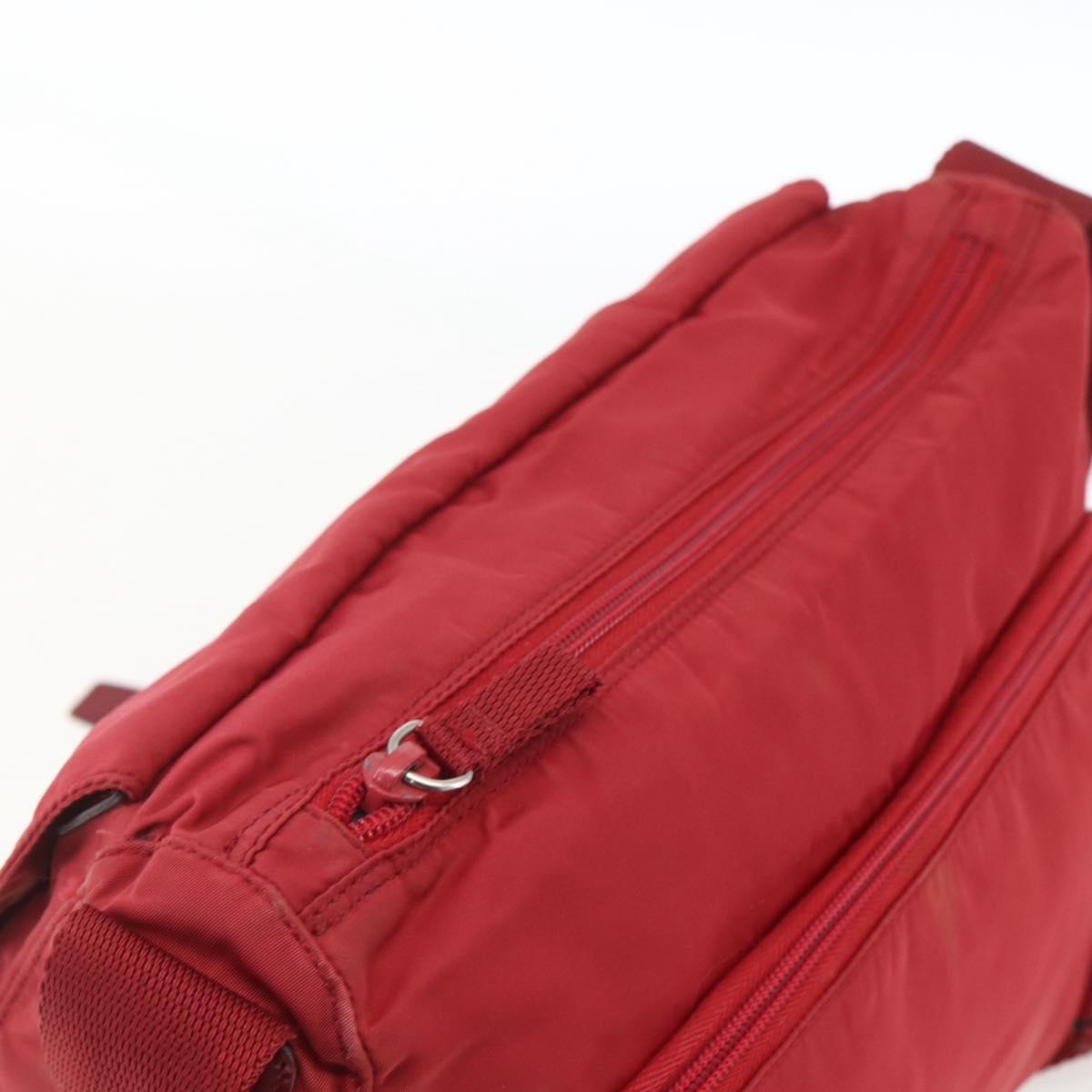 PRADA Shoulder Bag Nylon Red Silver Auth 160963