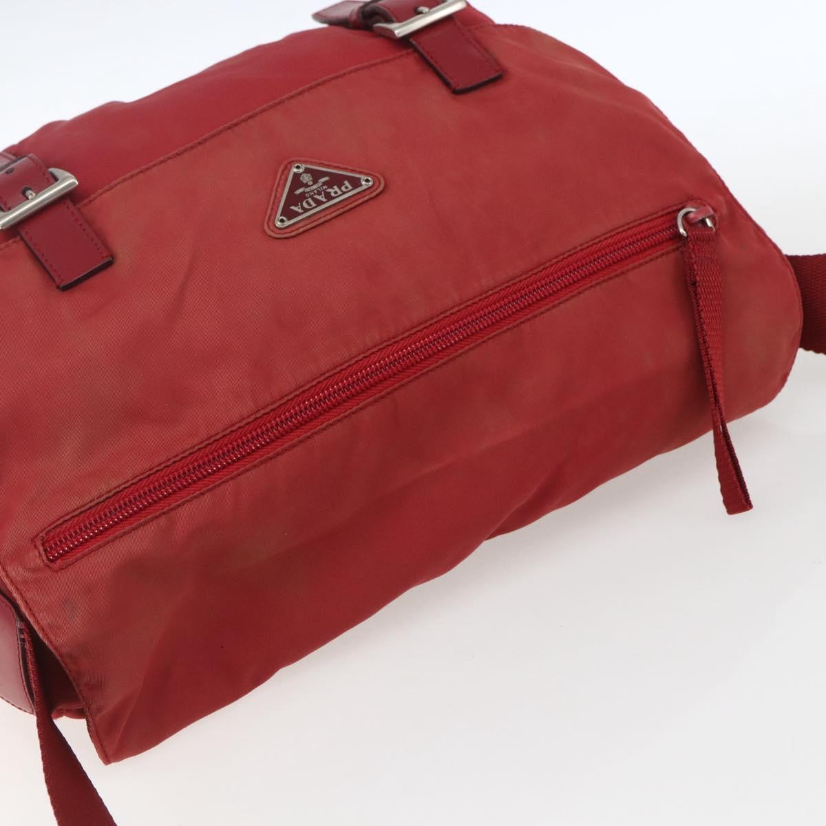 PRADA Shoulder Bag Nylon Red Silver Auth 160963