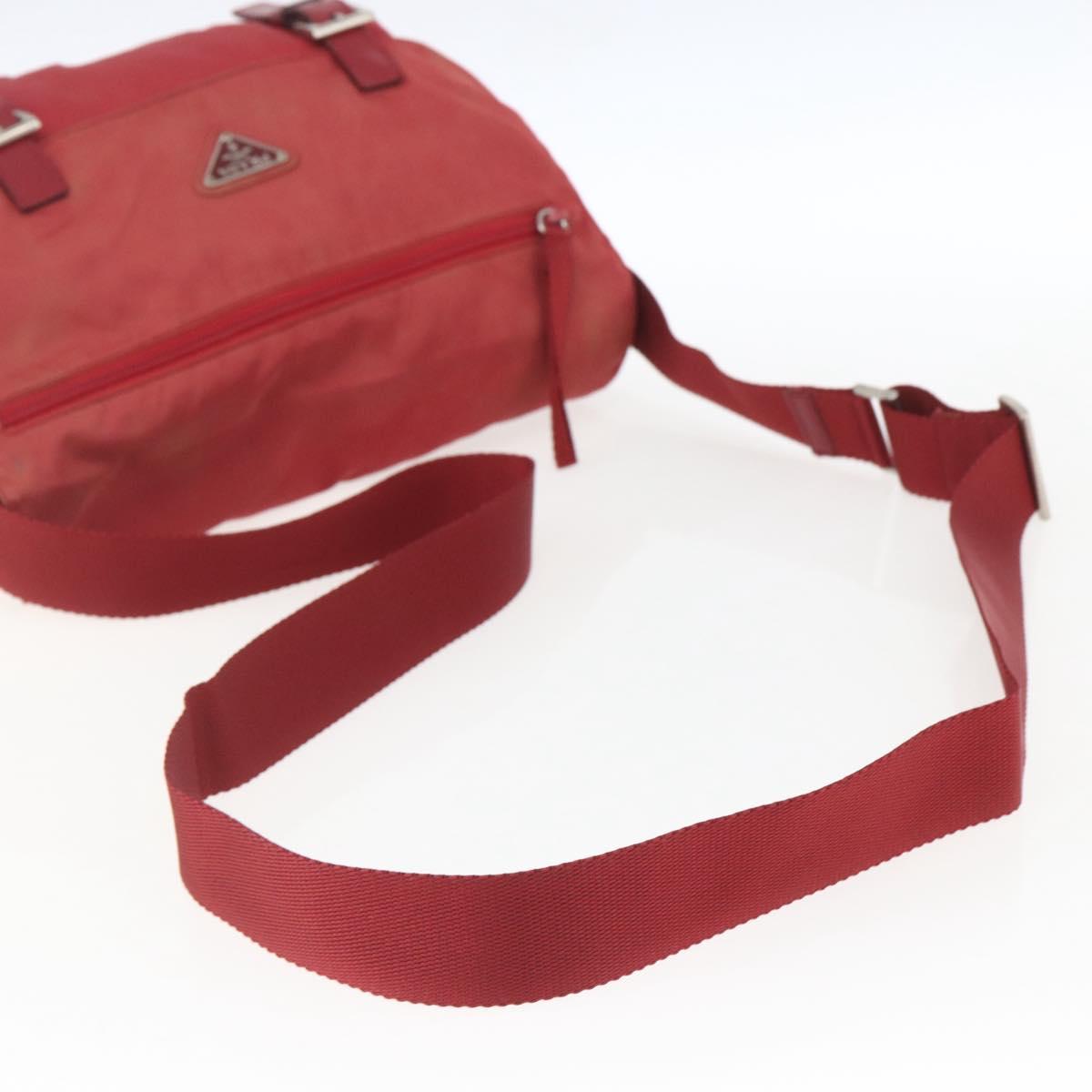 PRADA Shoulder Bag Nylon Red Silver Auth 160963