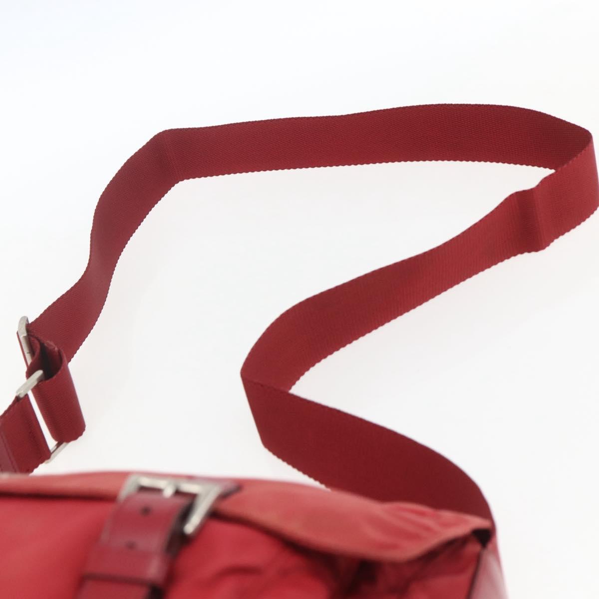 PRADA Shoulder Bag Nylon Red Silver Auth 160963