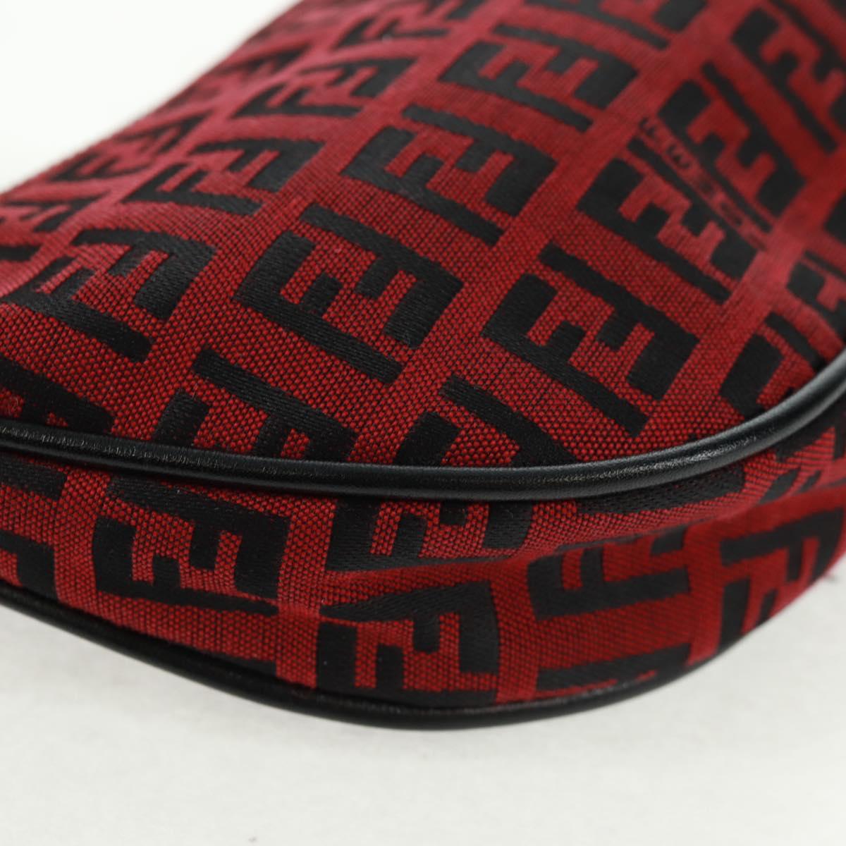 FENDI Zucchino Canvas Shoulder Bag Red Silver Auth 160964V