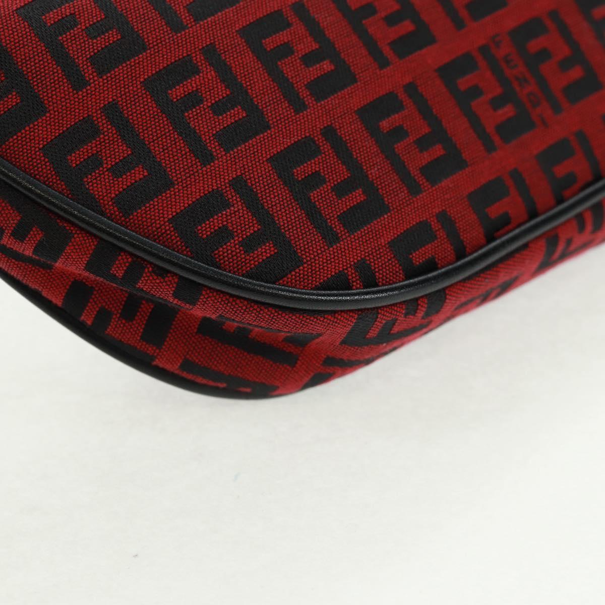 FENDI Zucchino Canvas Shoulder Bag Red Silver Auth 160964V