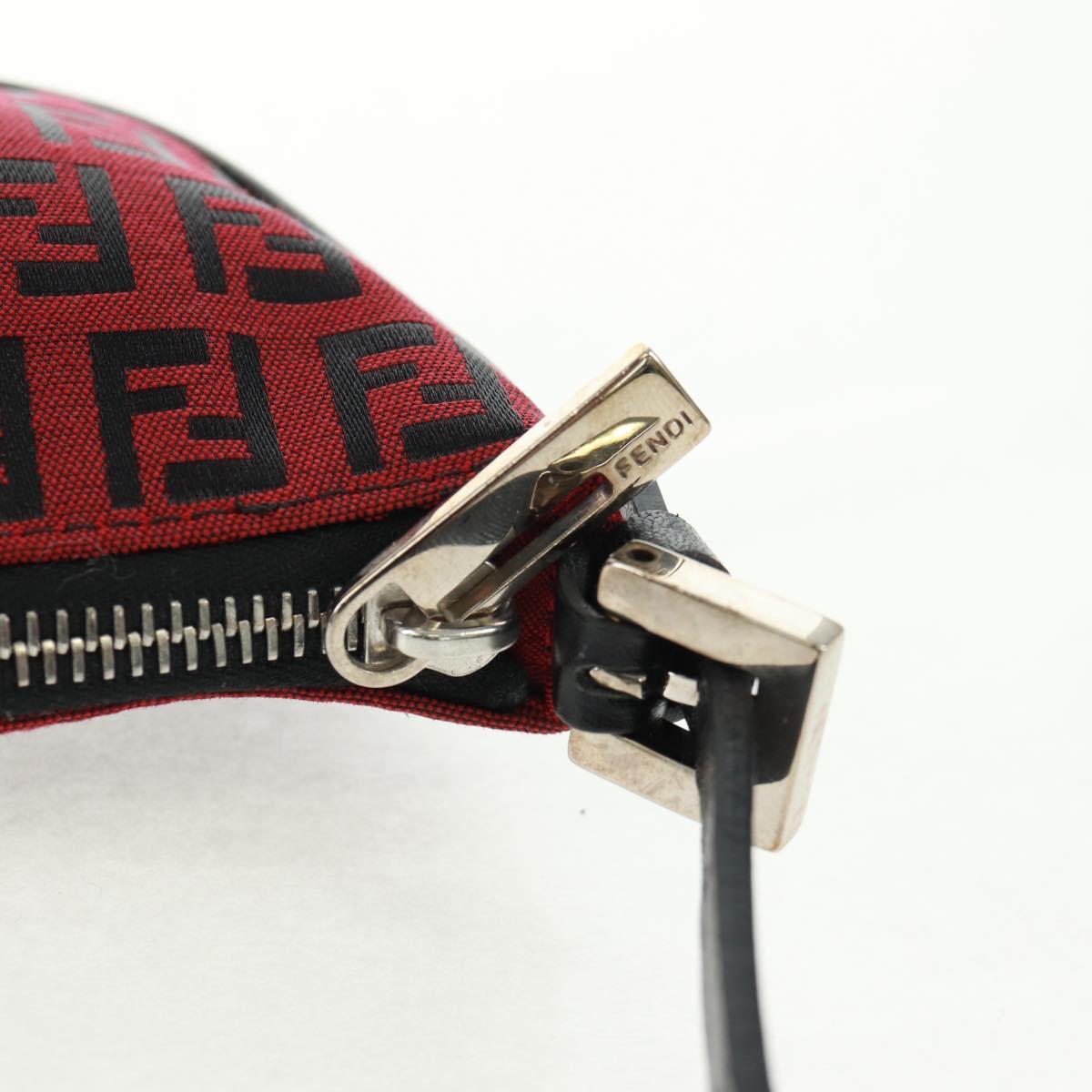 FENDI Zucchino Canvas Shoulder Bag Red Silver Auth 160964V