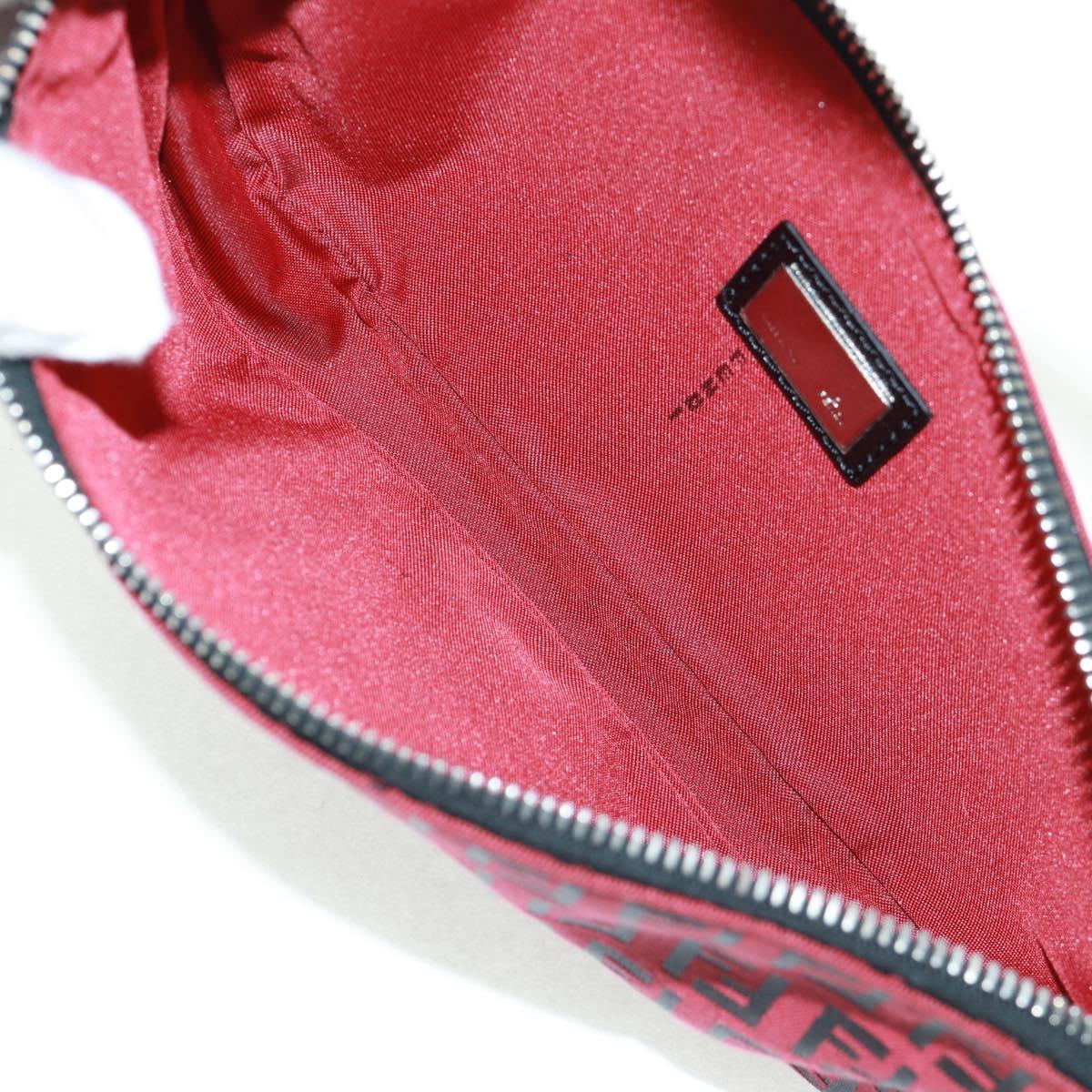 FENDI Zucchino Canvas Shoulder Bag Red Silver Auth 160964V