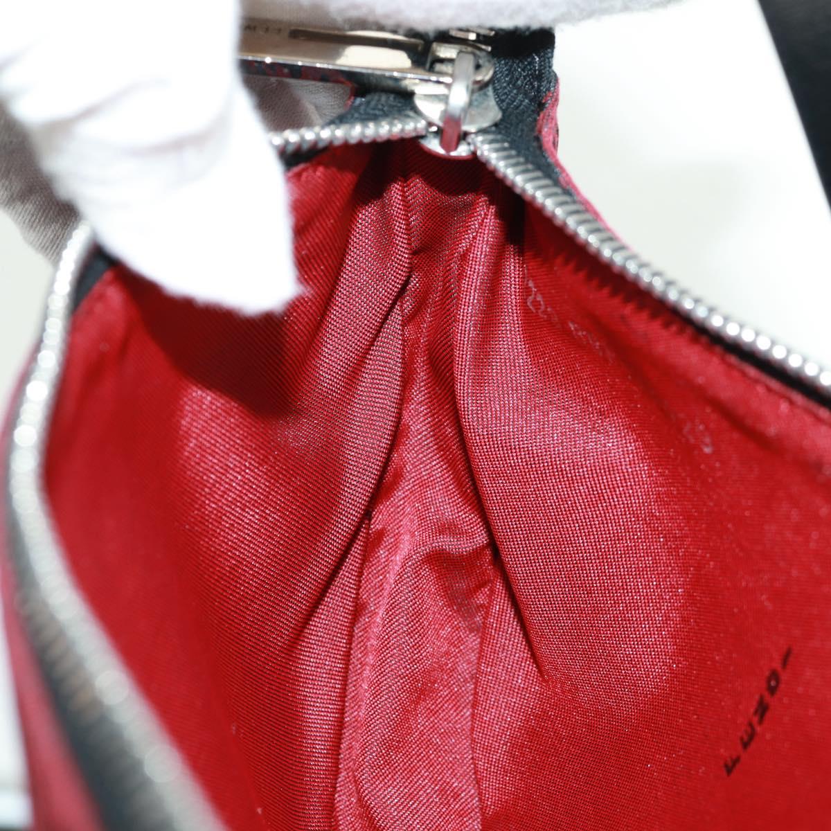 FENDI Zucchino Canvas Shoulder Bag Red Silver Auth 160964V