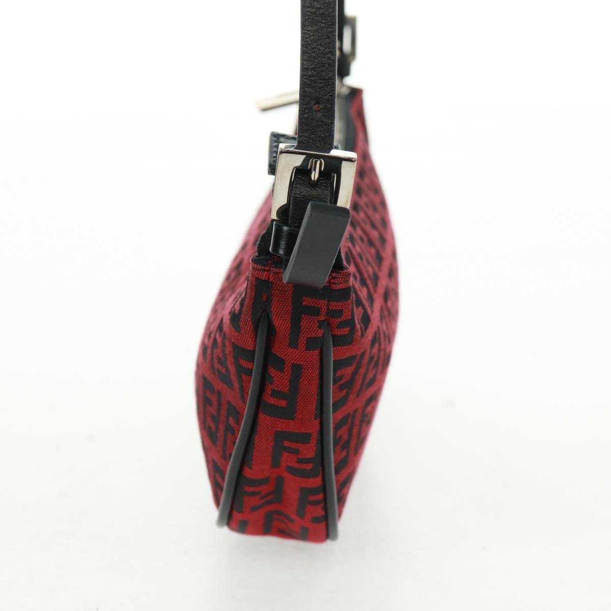 FENDI Zucchino Canvas Shoulder Bag Red Silver Auth 160964V