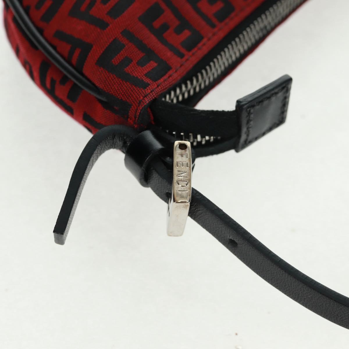 FENDI Zucchino Canvas Shoulder Bag Red Silver Auth 160964V