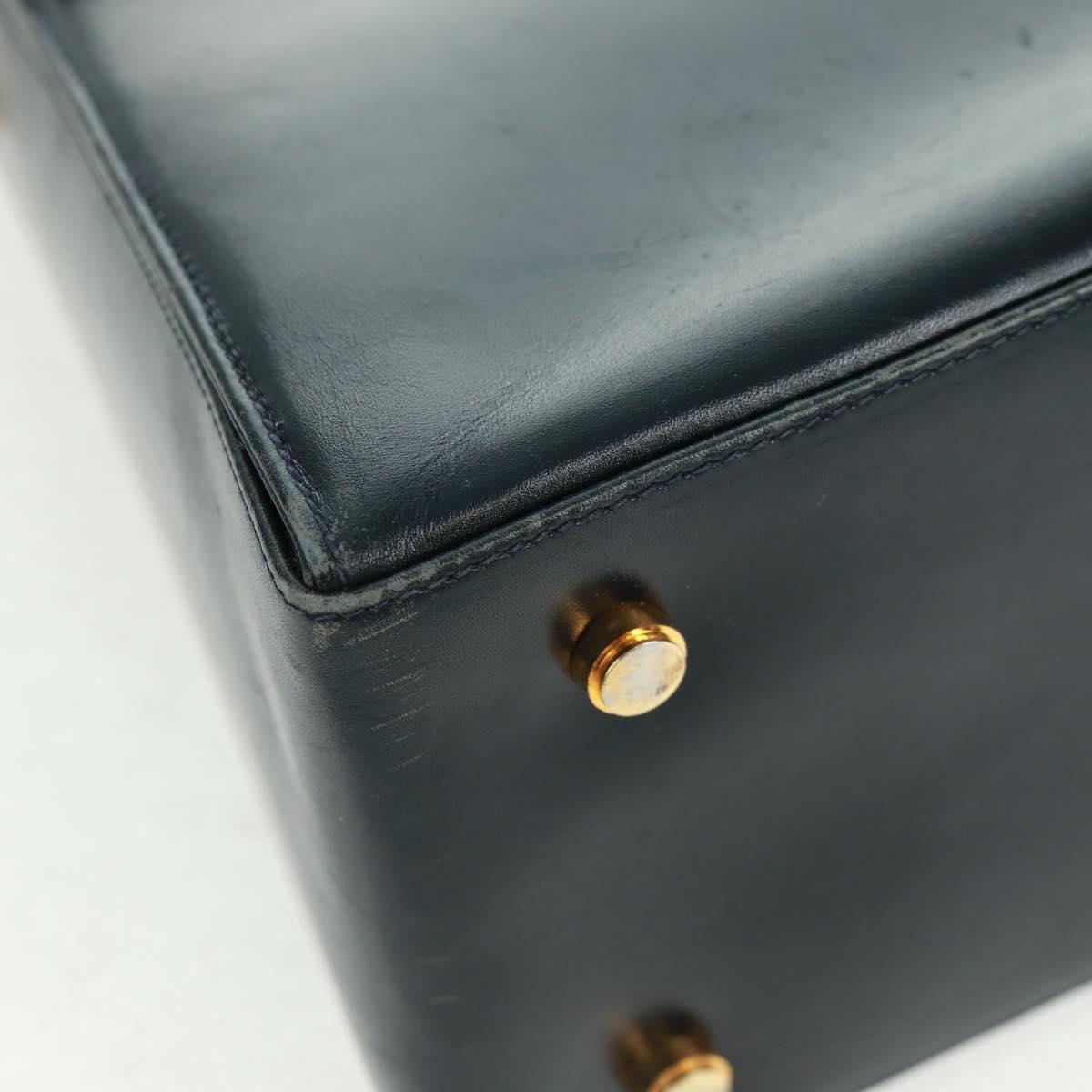 Salvatore Ferragamo Gancini Hand Bag Leather 2way Navy Gold Auth 160979