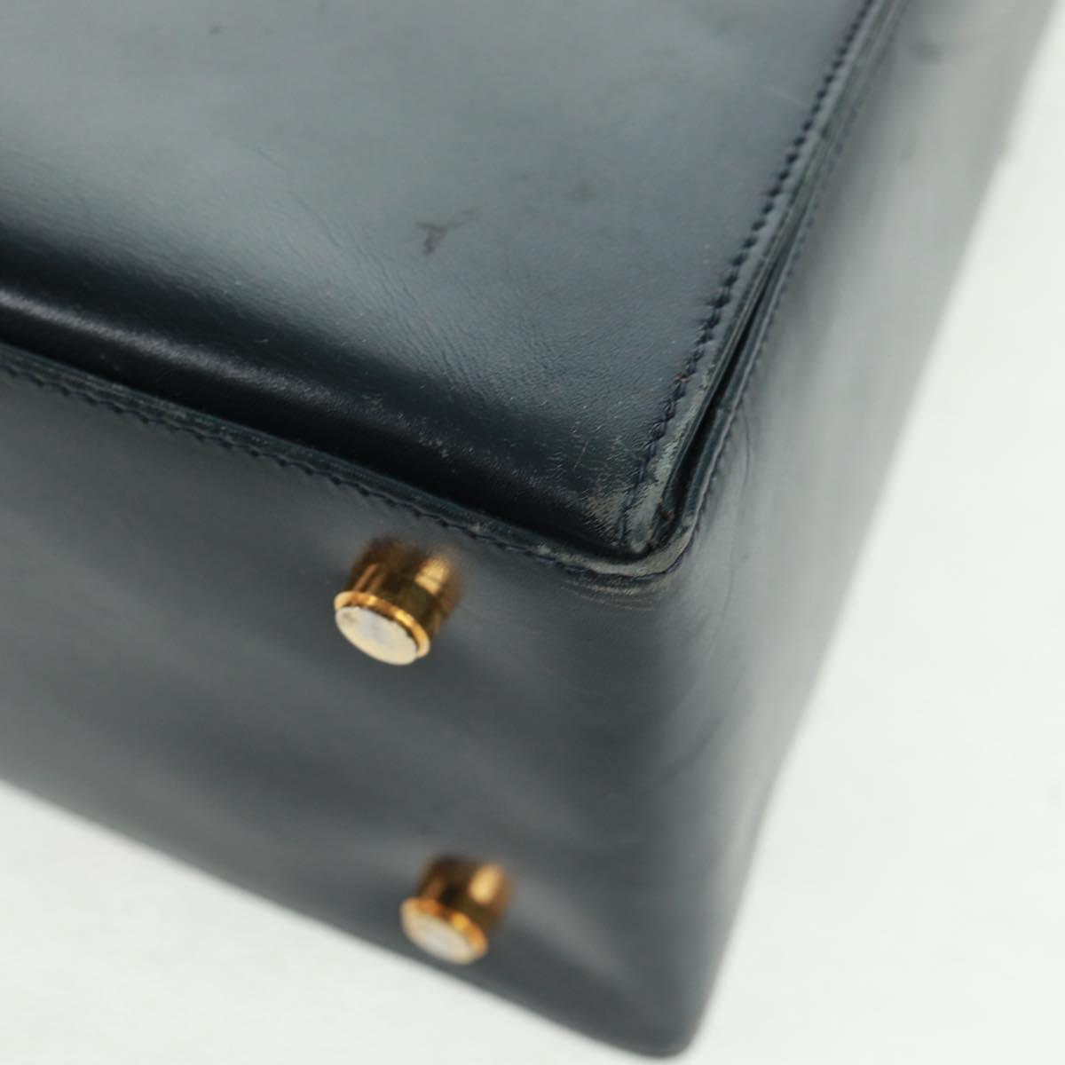 Salvatore Ferragamo Gancini Hand Bag Leather 2way Navy Gold Auth 160979