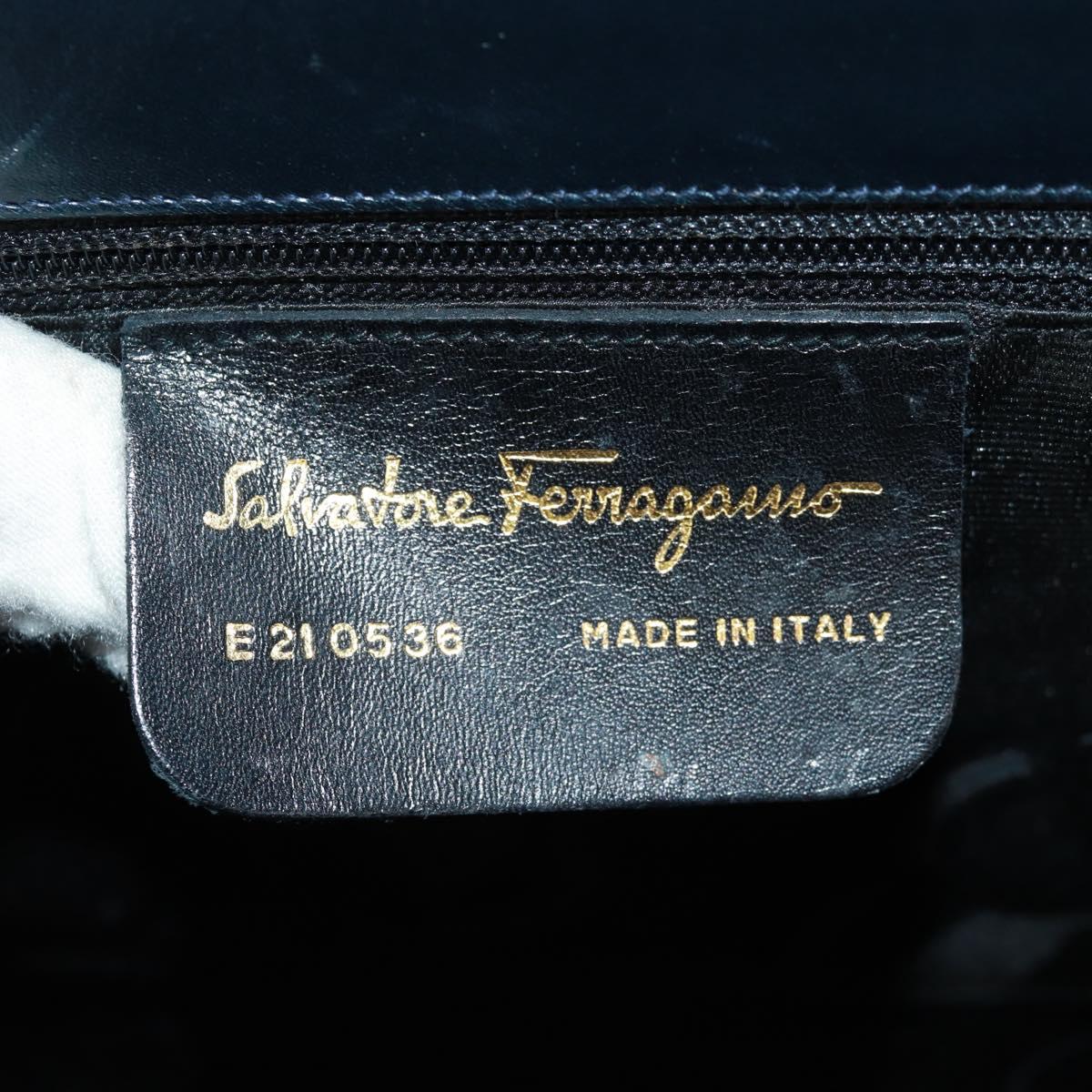 Salvatore Ferragamo Gancini Hand Bag Leather 2way Navy Gold Auth 160979