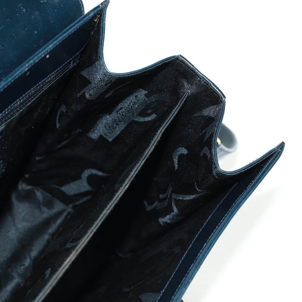 Salvatore Ferragamo Gancini Hand Bag Leather 2way Navy Gold Auth 160979