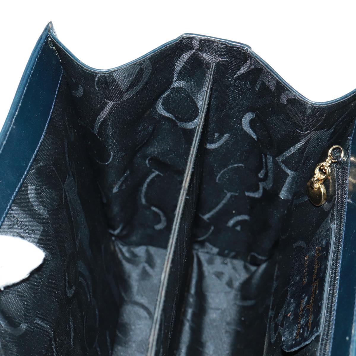 Salvatore Ferragamo Gancini Hand Bag Leather 2way Navy Gold Auth 160979