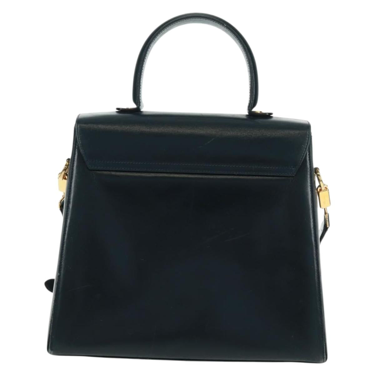 Salvatore Ferragamo Gancini Hand Bag Leather 2way Navy Gold Auth 160979