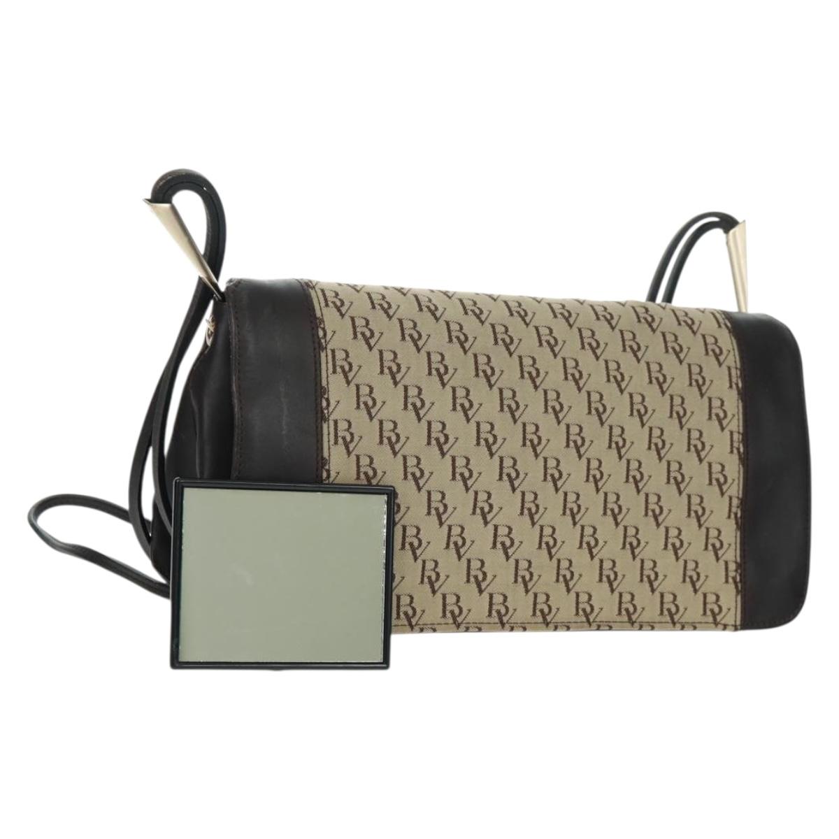BOTTEGA VENETA Shoulder Bag Canvas Beige Gold Auth 160980