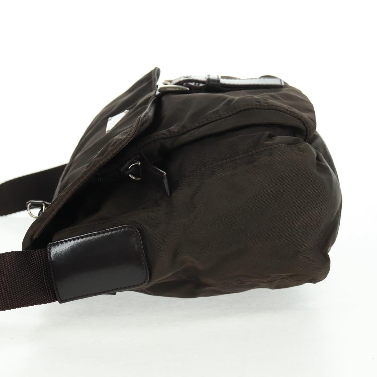 PRADA Shoulder Bag Nylon Khaki Silver Auth 160992