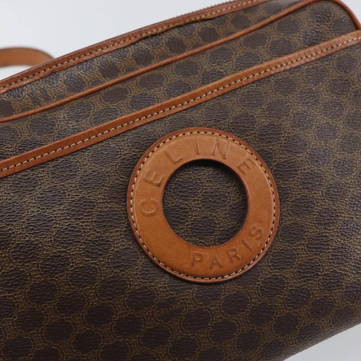 CELINE Macadam Canvas Circle Shoulder Bag PVC Leather Brown Gold Auth 161000