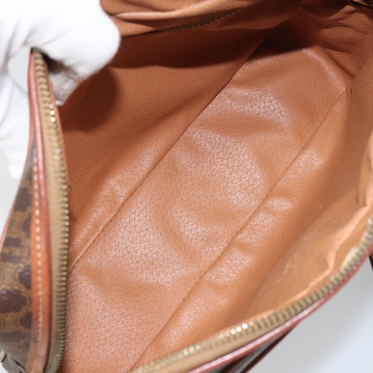 CELINE Macadam Canvas Circle Shoulder Bag PVC Leather Brown Gold Auth 161000