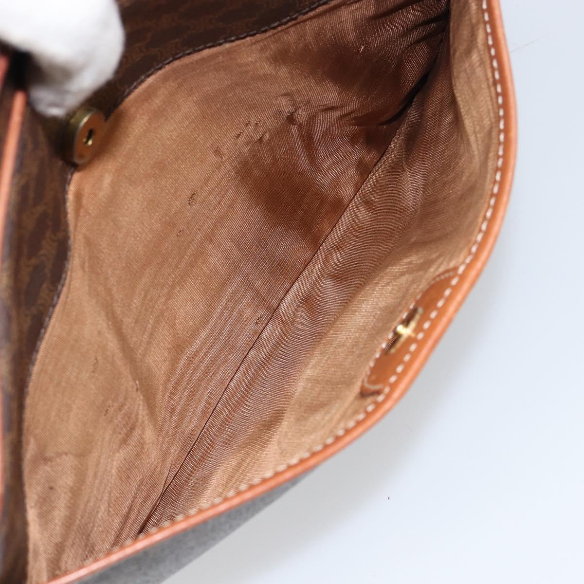 CELINE Macadam Canvas Circle Shoulder Bag PVC Leather Brown Gold Auth 161000