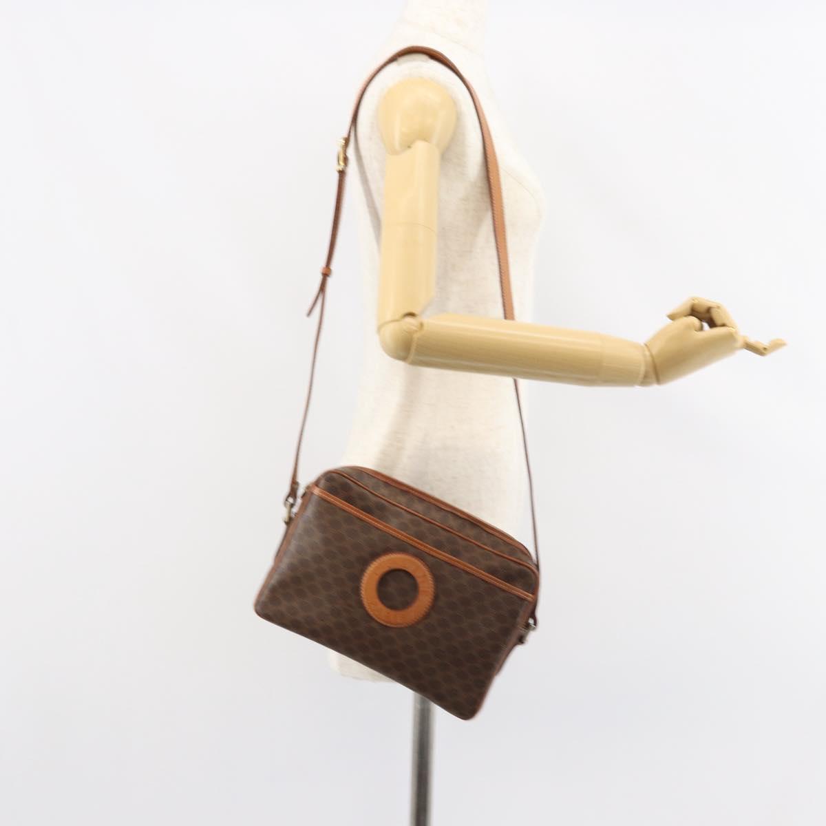 CELINE Macadam Canvas Circle Shoulder Bag PVC Leather Brown Gold Auth 161000