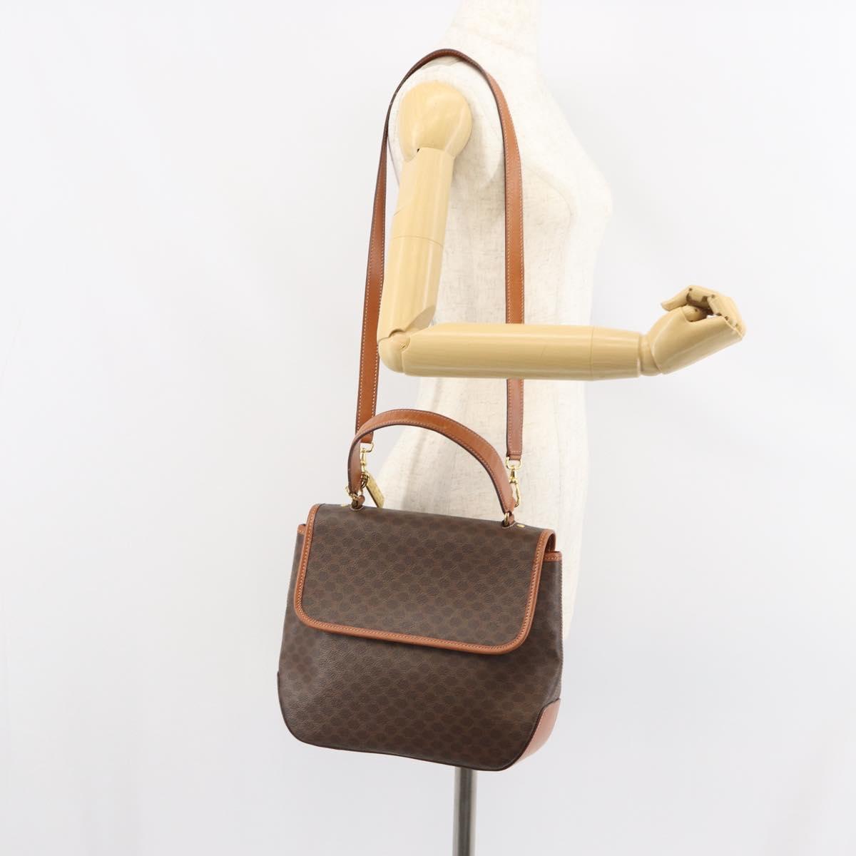 CELINE Macadam Canvas Hand Bag PVC Leather 2way Brown Gold Auth 161001