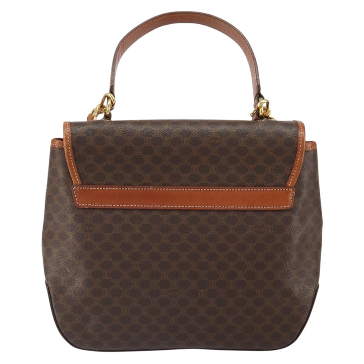CELINE Macadam Canvas Hand Bag PVC Leather 2way Brown Gold Auth 161001