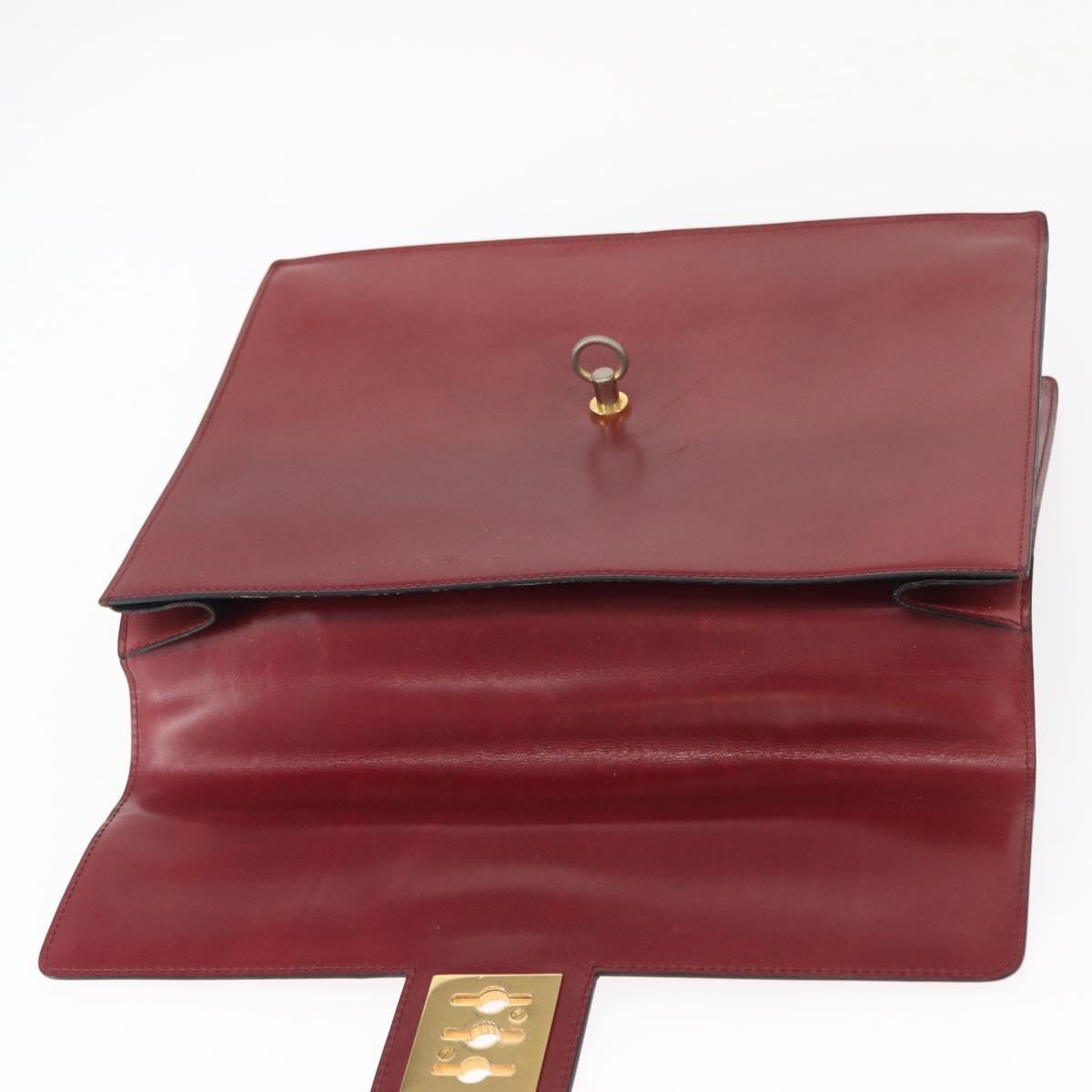 CELINE Hand Bag Leather Red Gold Auth 161005