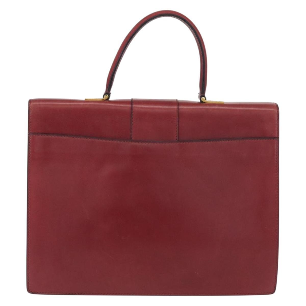 CELINE Hand Bag Leather Red Gold Auth 161005