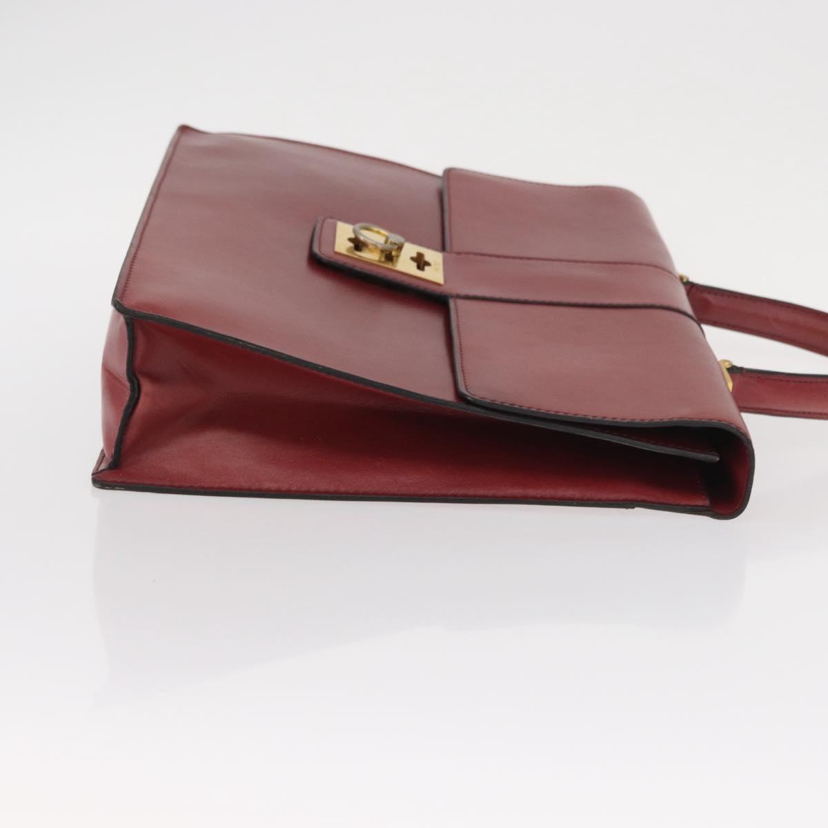 CELINE Hand Bag Leather Red Gold Auth 161005