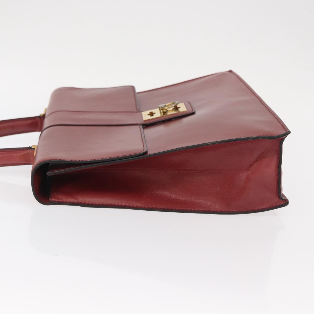 CELINE Hand Bag Leather Red Gold Auth 161005