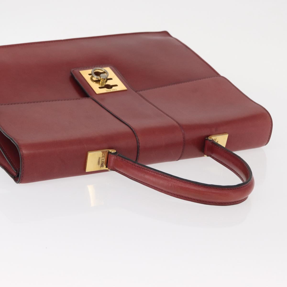 CELINE Hand Bag Leather Red Gold Auth 161005
