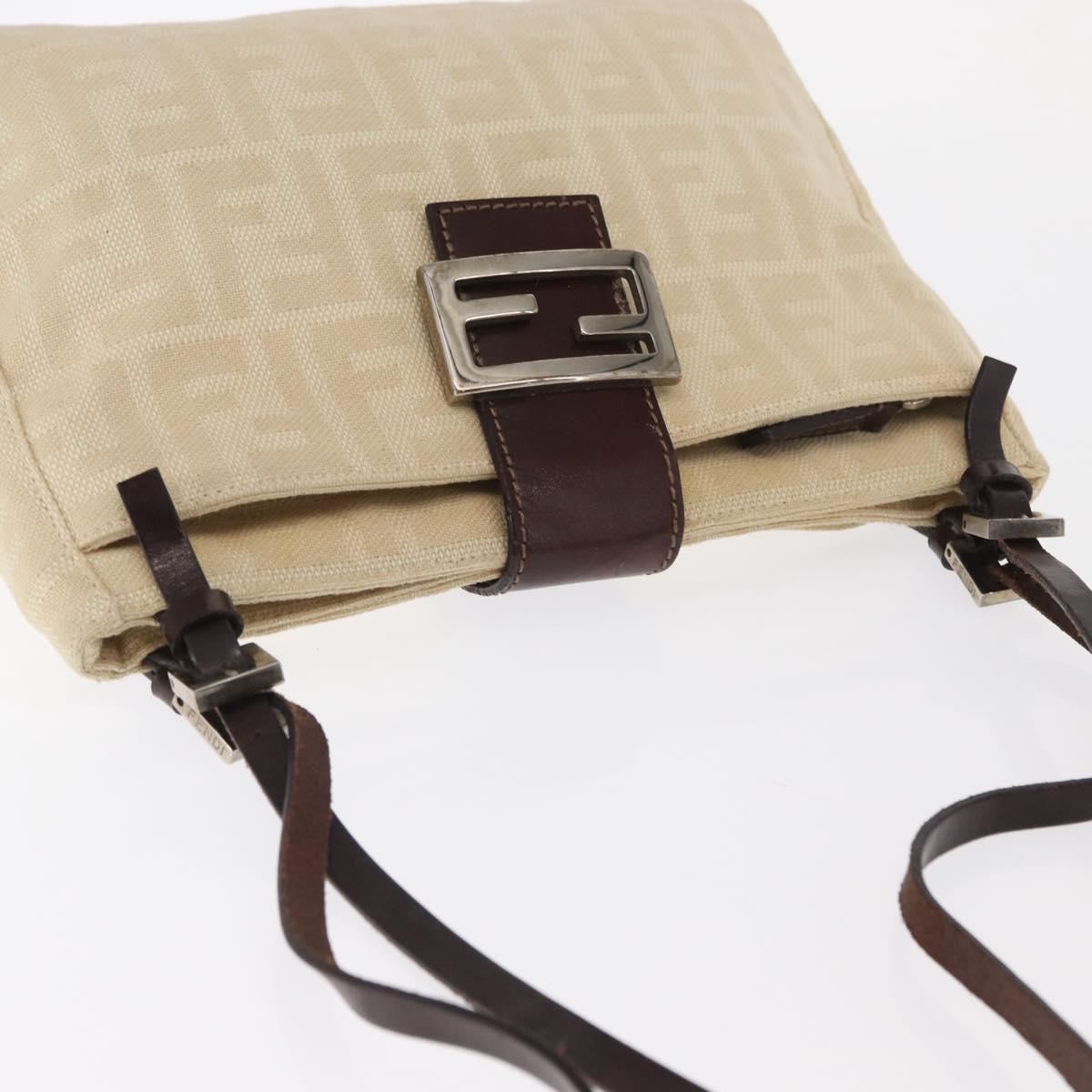FENDI Zucca Canvas Shoulder Bag Ivory Silver Auth 161007