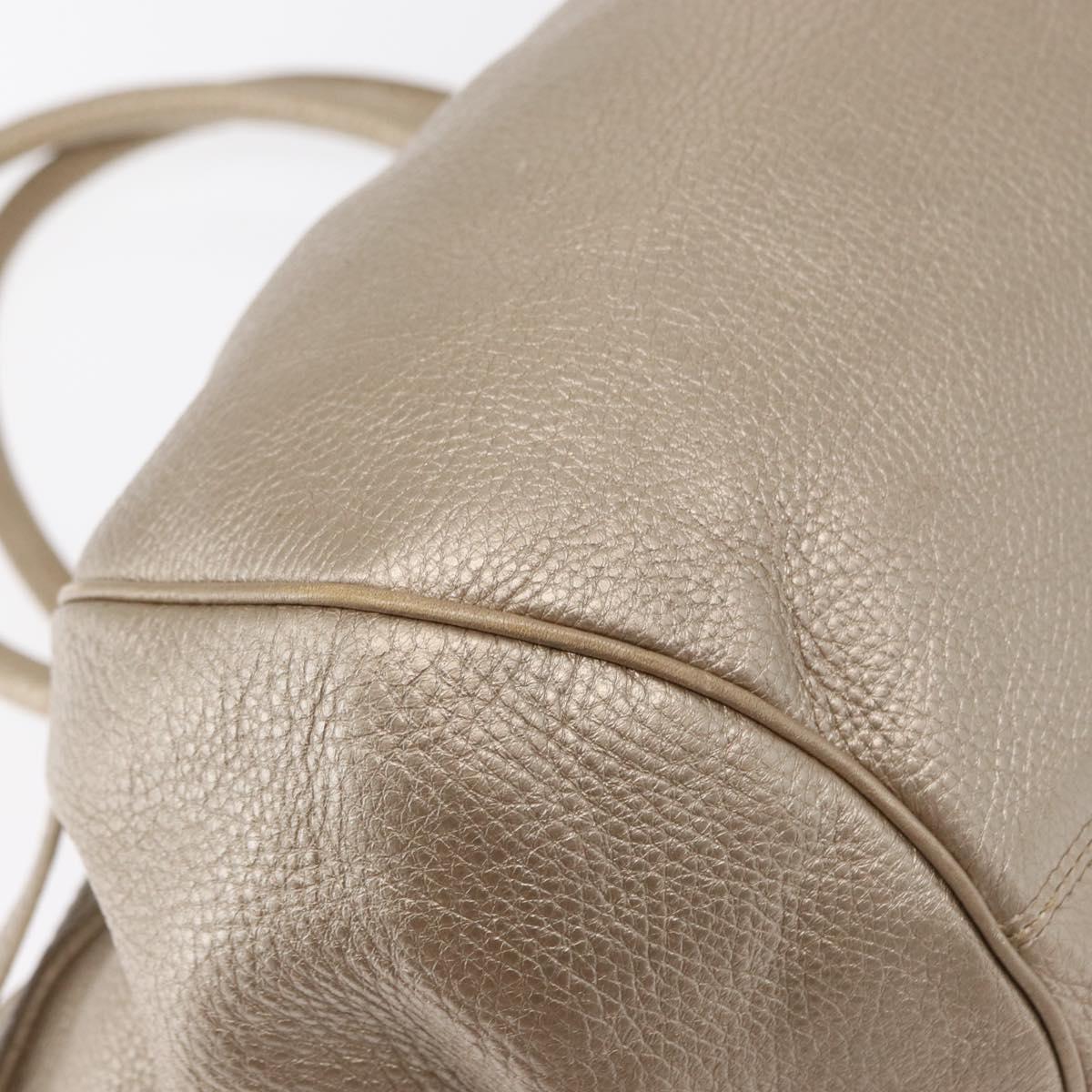 Salvatore Ferragamo Gancini Hand Bag Leather Champagne Gold Silver Auth 161013