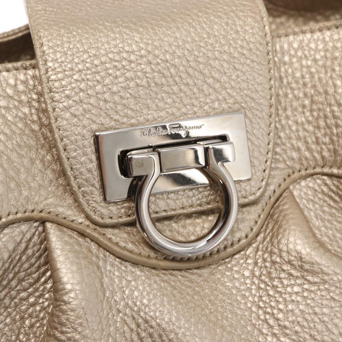 Salvatore Ferragamo Gancini Hand Bag Leather Champagne Gold Silver Auth 161013