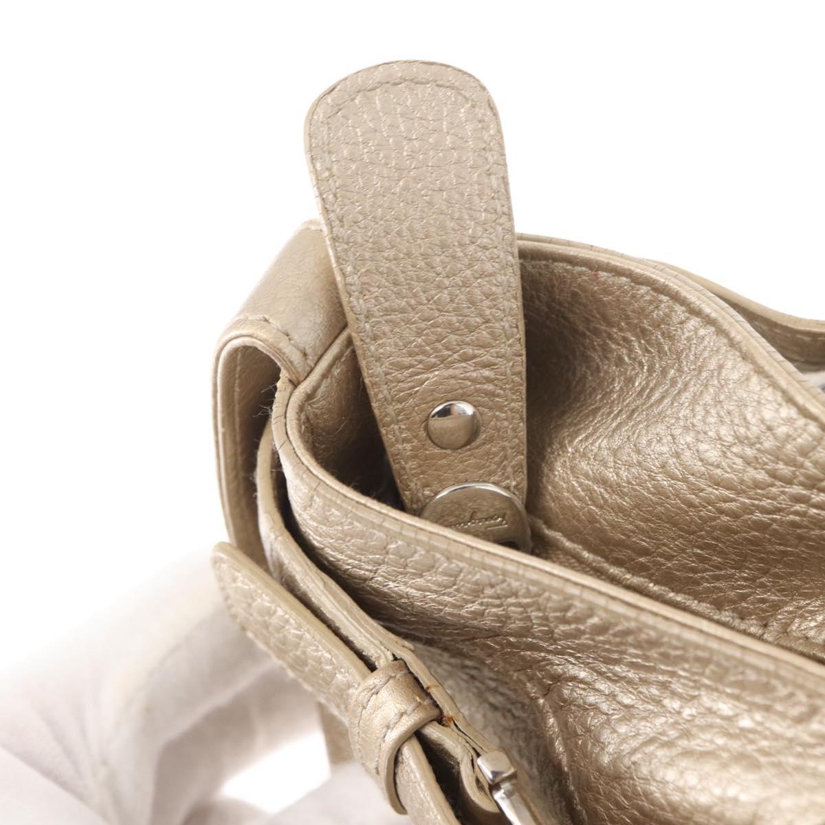 Salvatore Ferragamo Gancini Hand Bag Leather Champagne Gold Silver Auth 161013