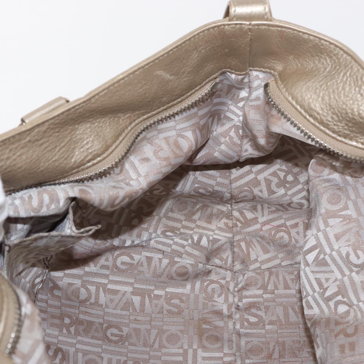 Salvatore Ferragamo Gancini Hand Bag Leather Champagne Gold Silver Auth 161013