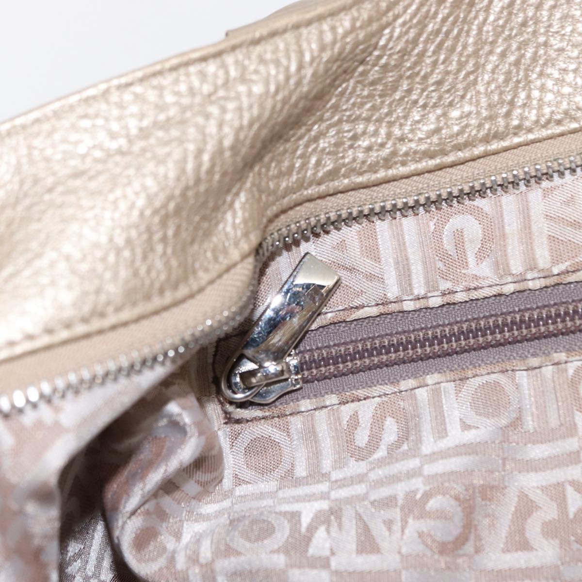 Salvatore Ferragamo Gancini Hand Bag Leather Champagne Gold Silver Auth 161013