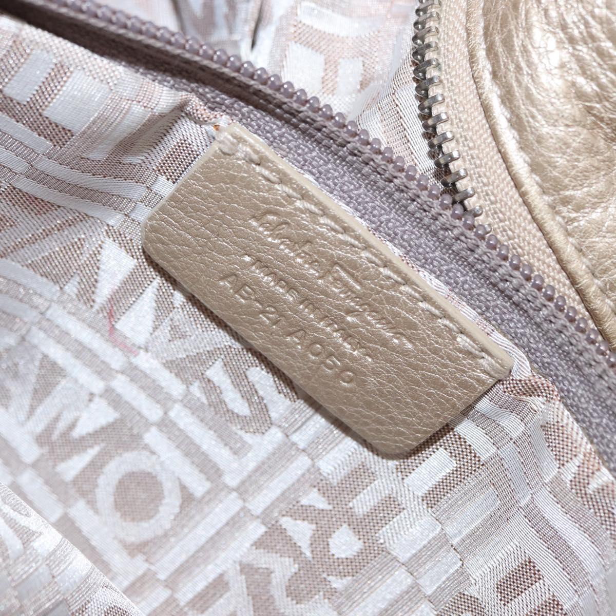 Salvatore Ferragamo Gancini Hand Bag Leather Champagne Gold Silver Auth 161013