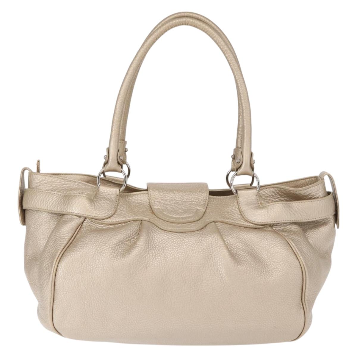 Salvatore Ferragamo Gancini Hand Bag Leather Champagne Gold Silver Auth 161013