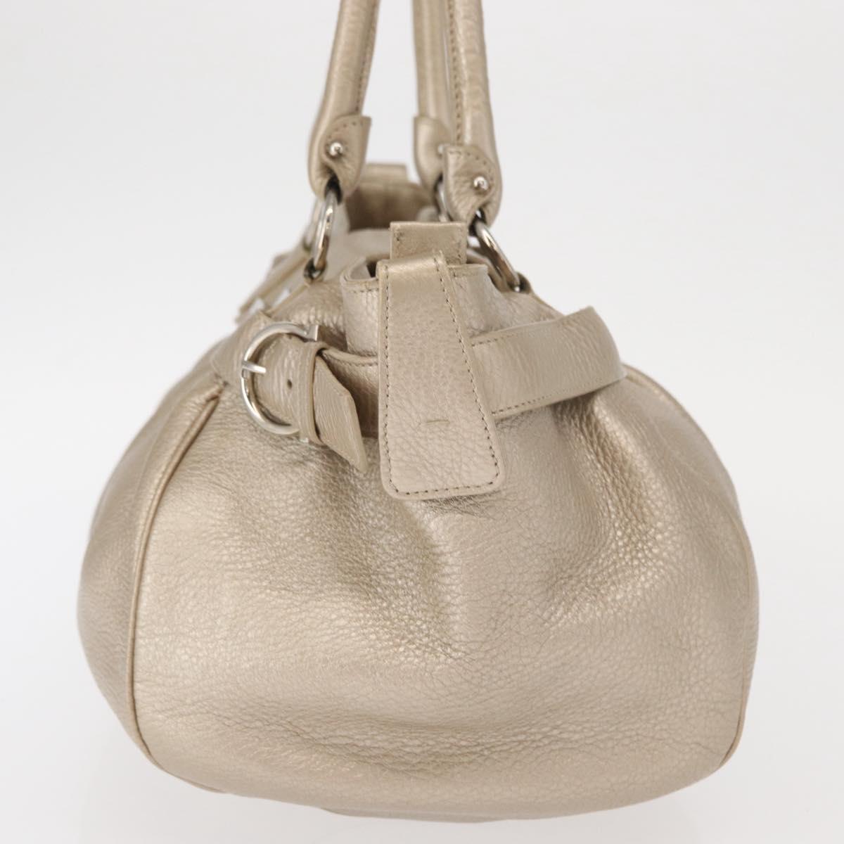 Salvatore Ferragamo Gancini Hand Bag Leather Champagne Gold Silver Auth 161013