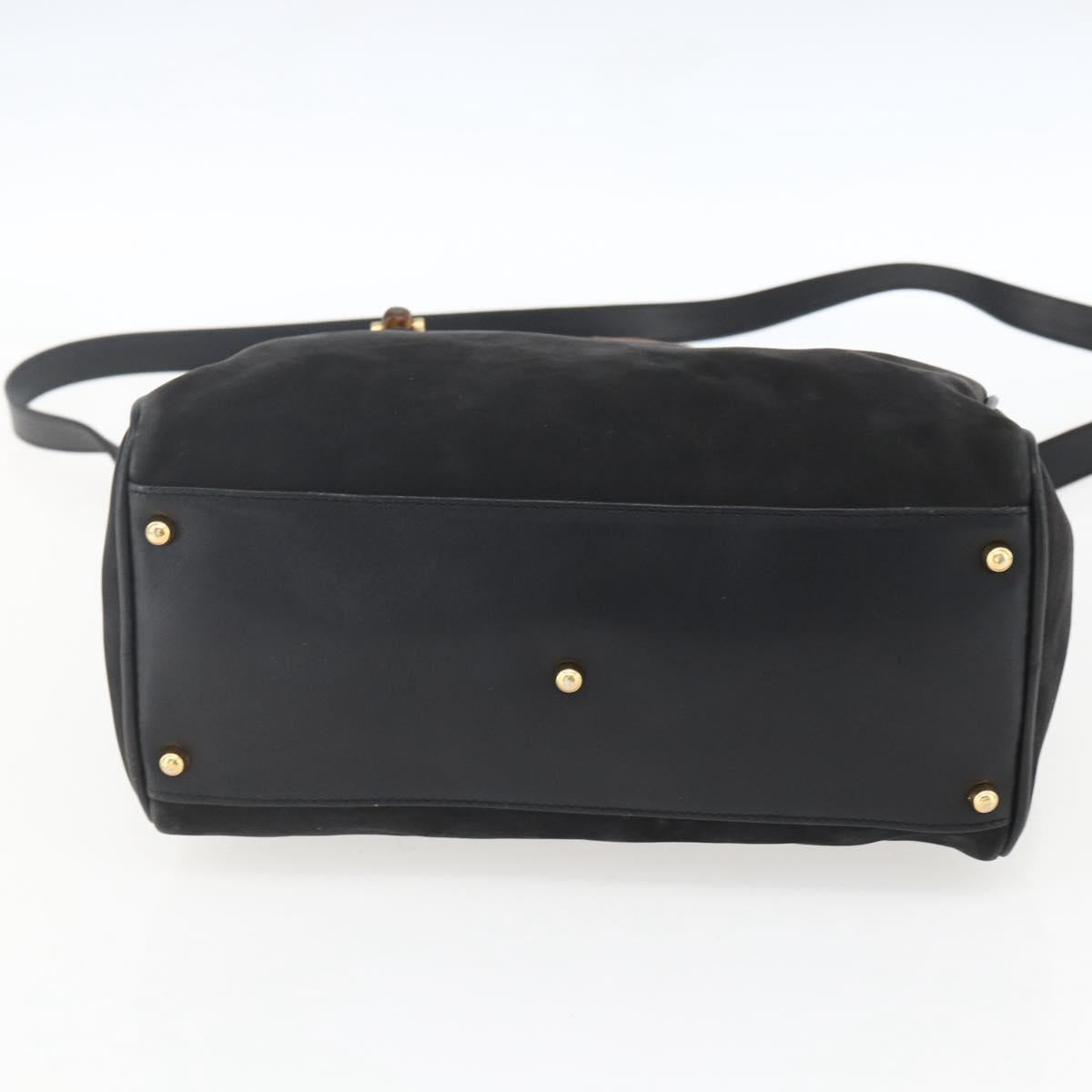 GUCCI Bamboo Hand Bag Suede 2way Black Gold 000 3444 0294 Auth 161026