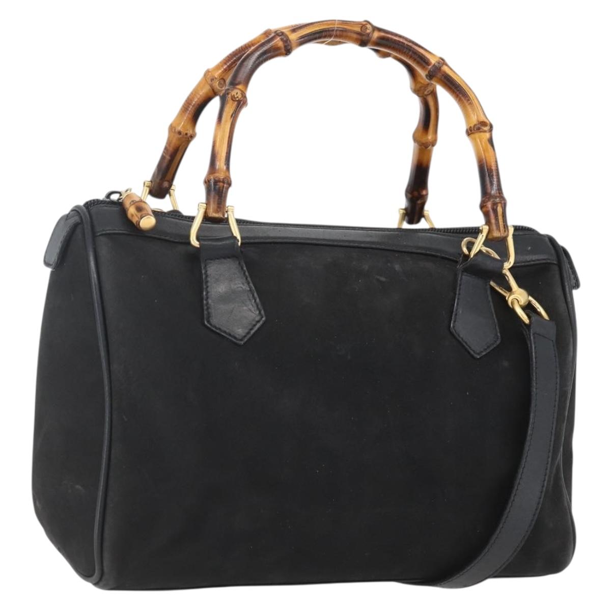 GUCCI Bamboo Hand Bag Suede 2way Black Gold 000 3444 0294 Auth 161026