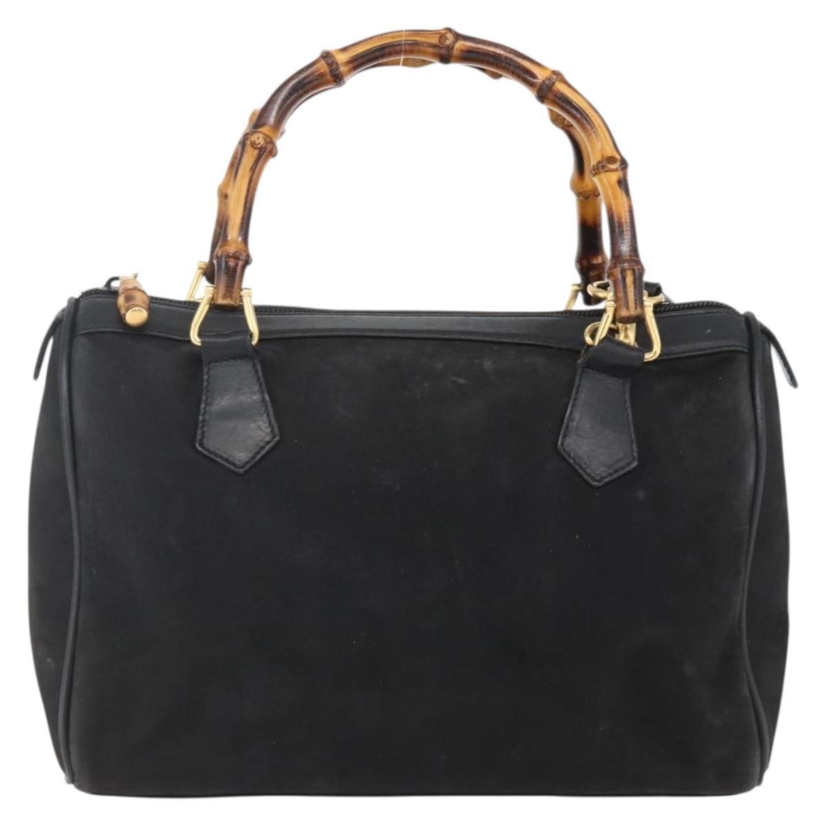 GUCCI Bamboo Hand Bag Suede 2way Black Gold 000 3444 0294 Auth 161026