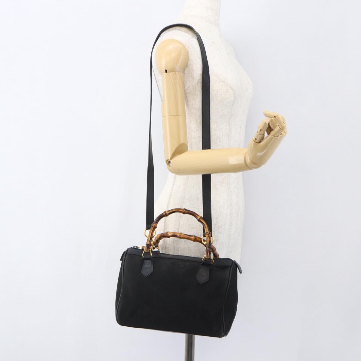 GUCCI Bamboo Hand Bag Suede 2way Black Gold 000 3444 0294 Auth 161026