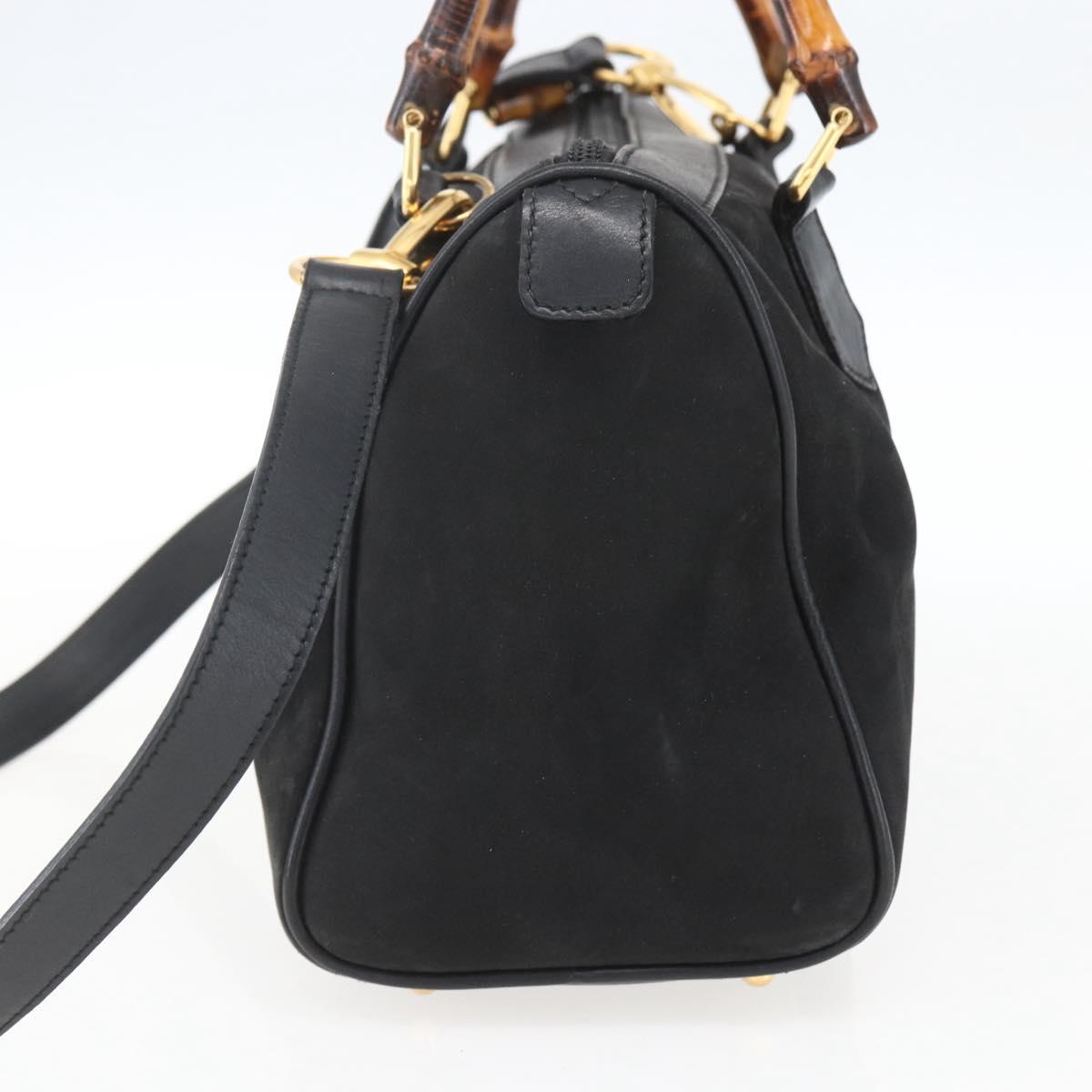 GUCCI Bamboo Hand Bag Suede 2way Black Gold 000 3444 0294 Auth 161026