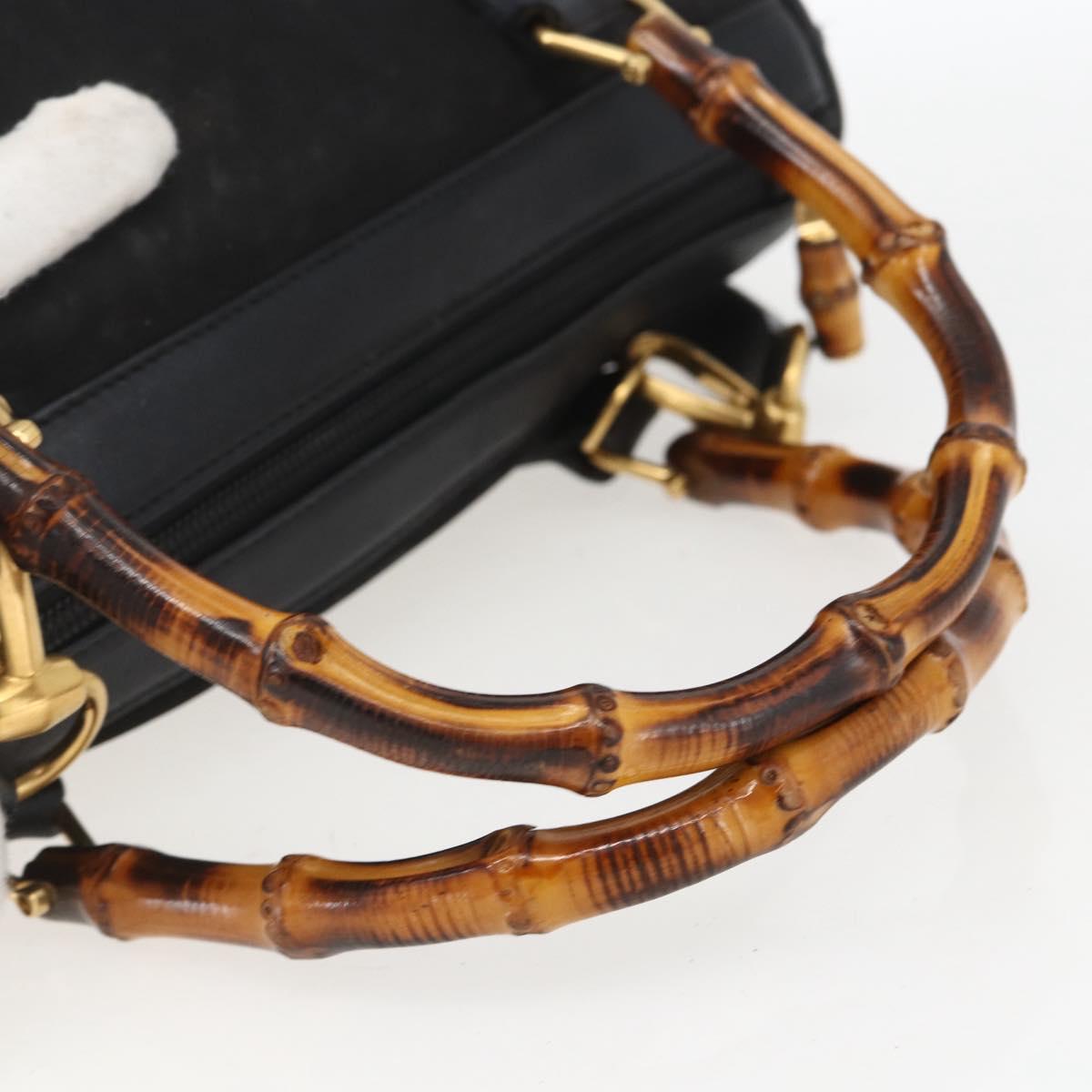 GUCCI Bamboo Hand Bag Suede 2way Black Gold 000 3444 0294 Auth 161026