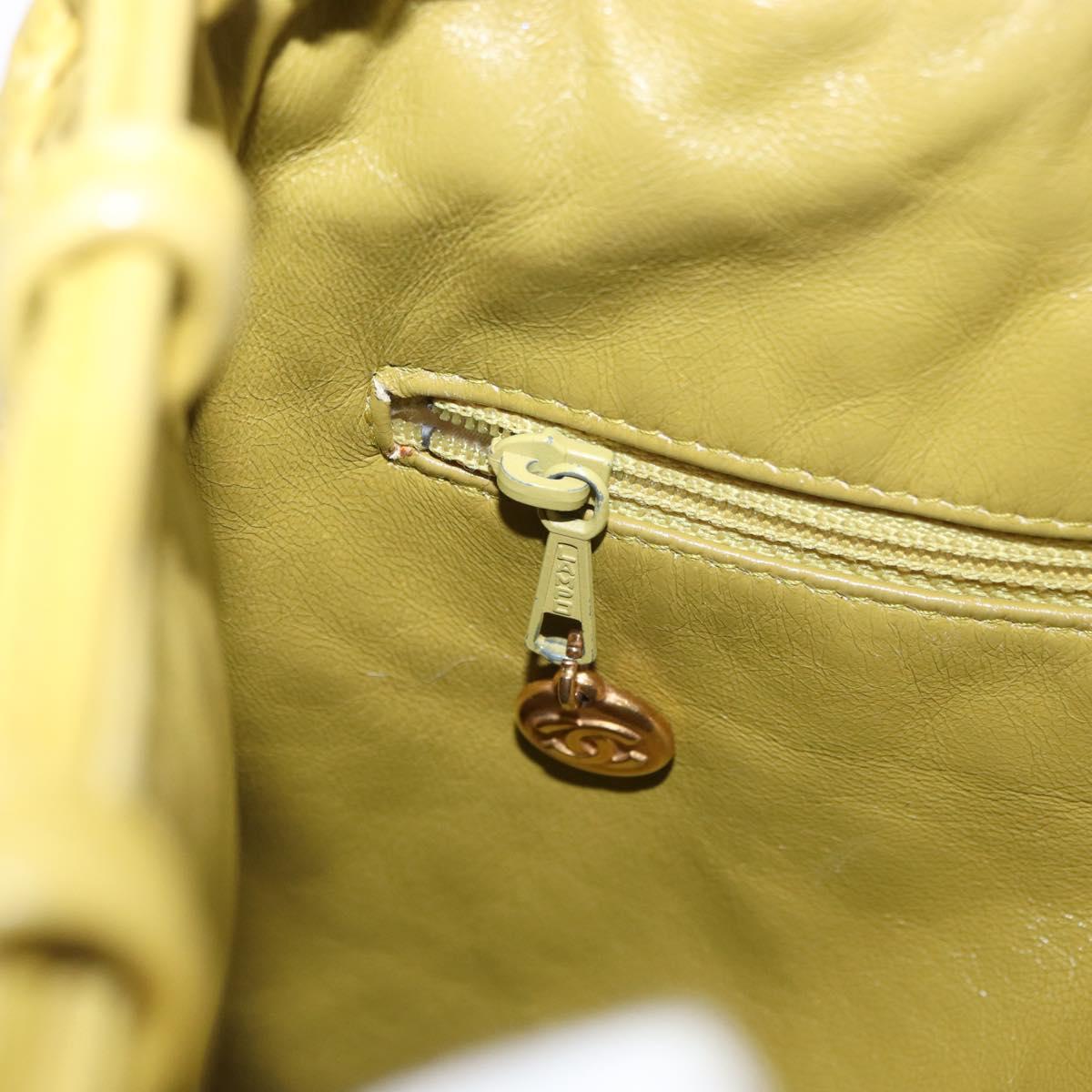 CHANEL Shoulder Bag Leather Yellow Gold CC Auth 161027V