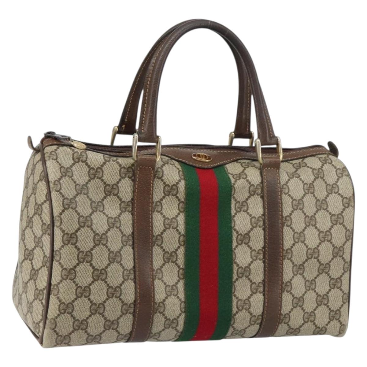 GUCCI GG Supreme Web Sherry Line Hand Bag PVC Beige Gold 24 012 3842 Auth 161028