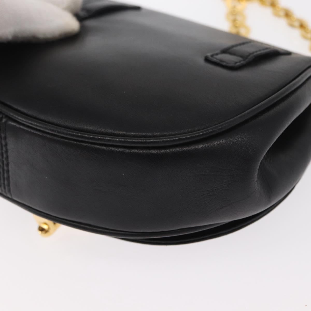 Salvatore Ferragamo Chain Gancini Shoulder Bag Leather Black Gold Auth 161032